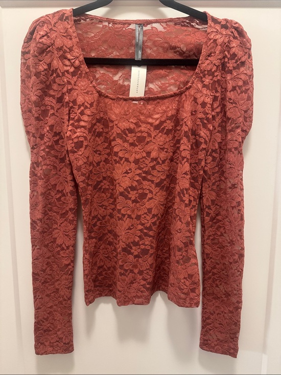 Anthropologie Tops - 🆕 Gorgeous Anthropologie Rust Lace Scoop-Neck Long Sleeve Top. S. NWT!🔥